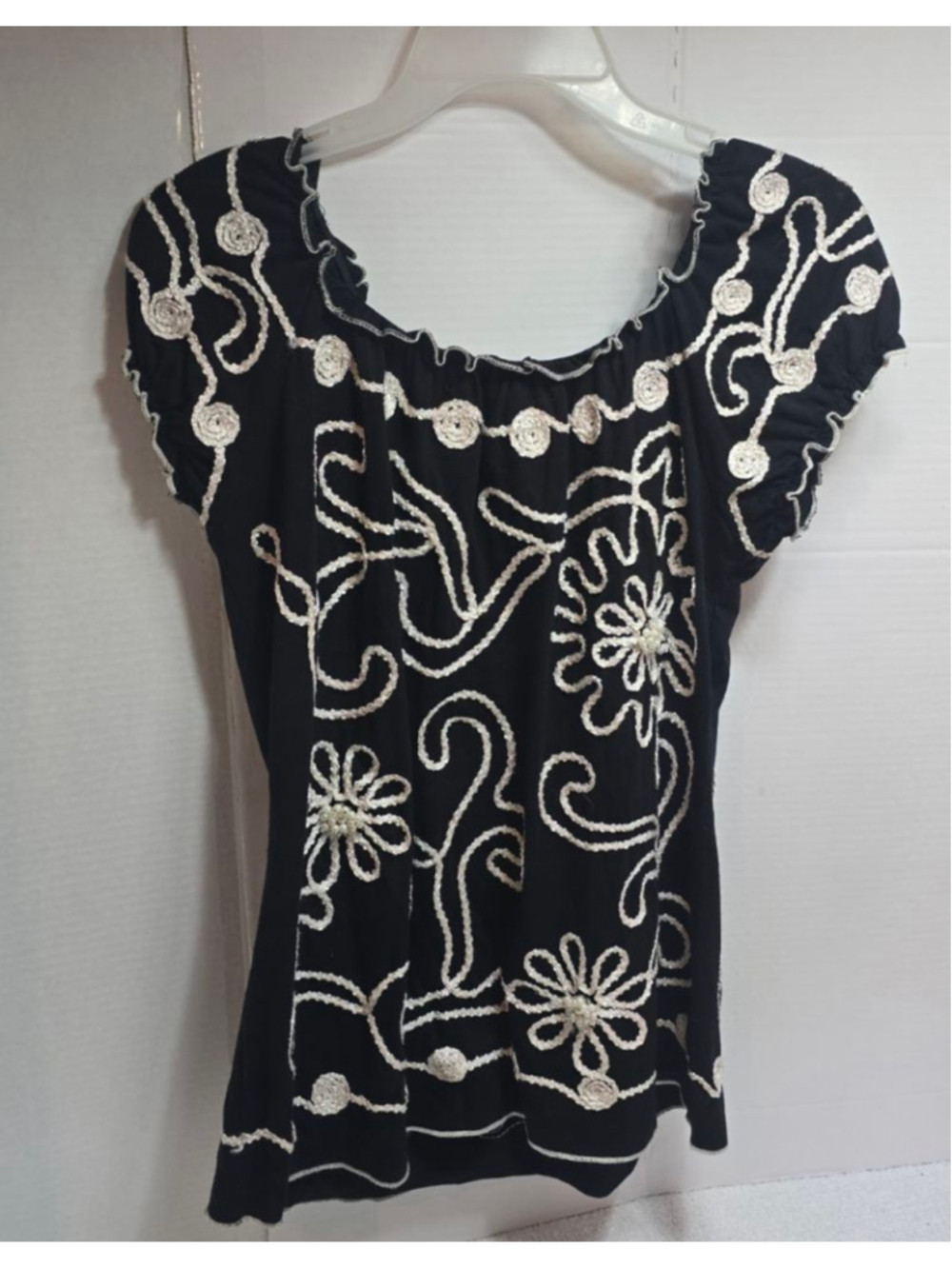 Women's Lauren Michelle Black & White Embroidered Blouse M - Picture 7 of 9